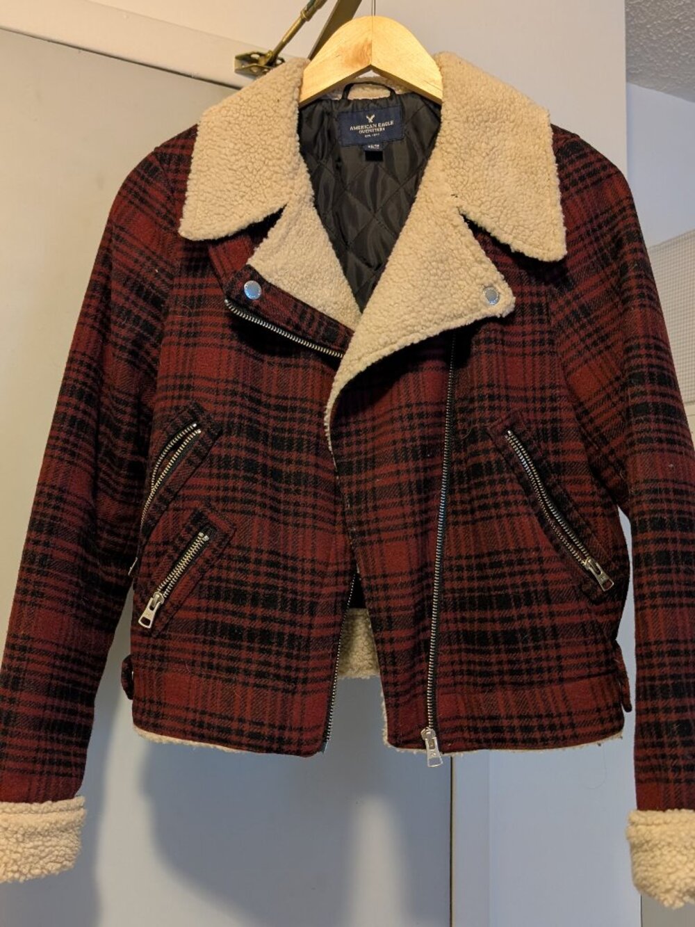 Cozy plaid biker jacket